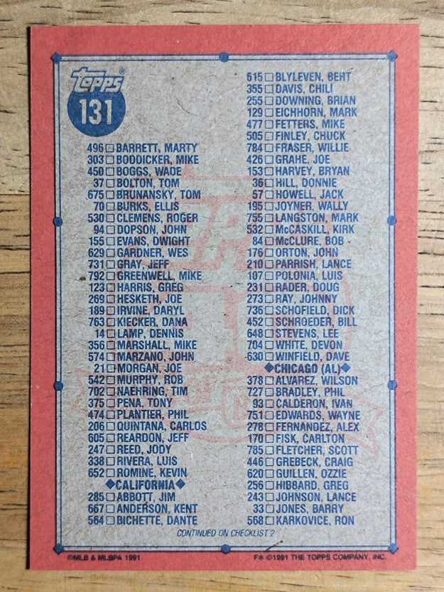 1991 Topps #131A Checklist 1 ERR/727 Phil Bradley