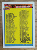 1991 Topps #131A Checklist 1 ERR/727 Phil Bradley