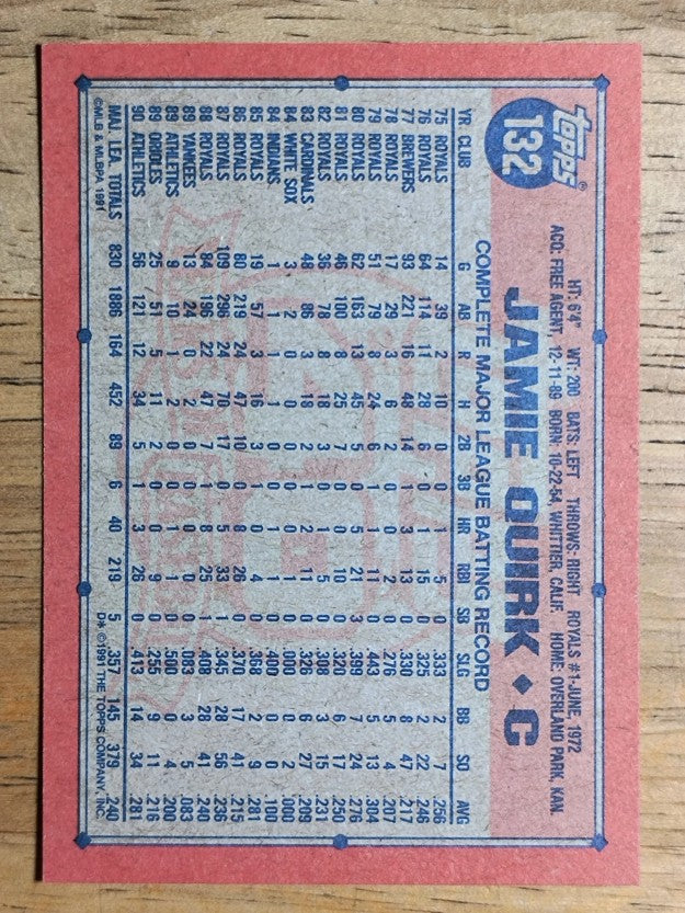 1991 Topps #132 Jamie Quirk
