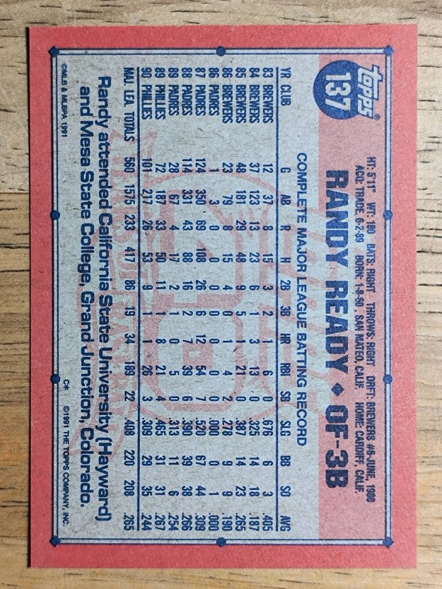1991 Topps #137 Randy Ready