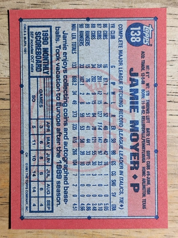 1991 Topps #138 Jamie Moyer