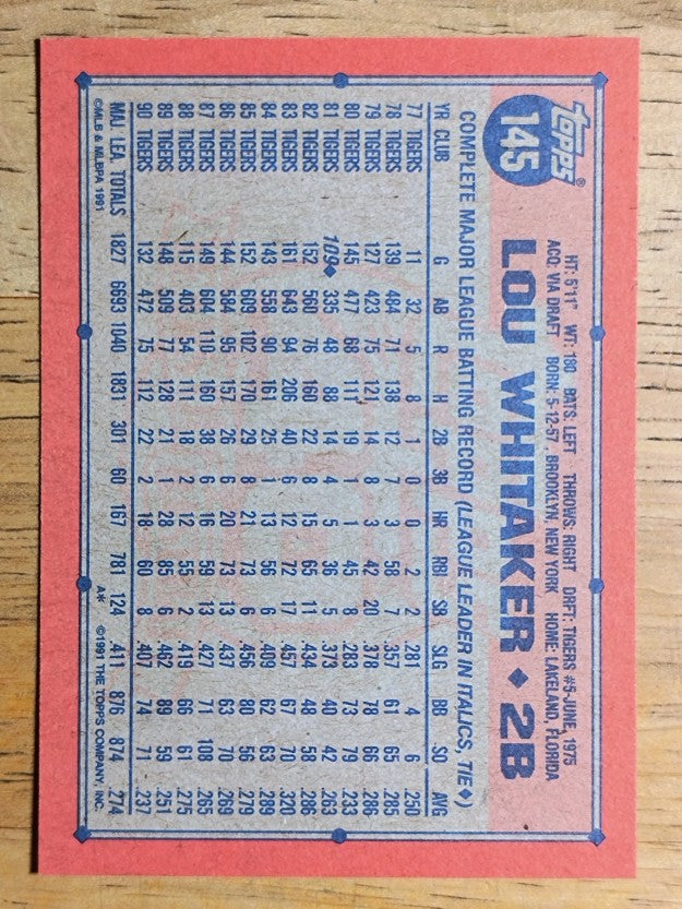1991 Topps #145 Lou Whitaker