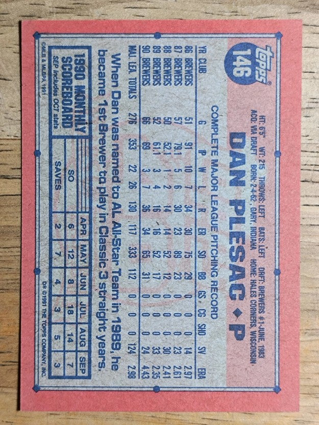 1991 Topps #146 Dan Plesac