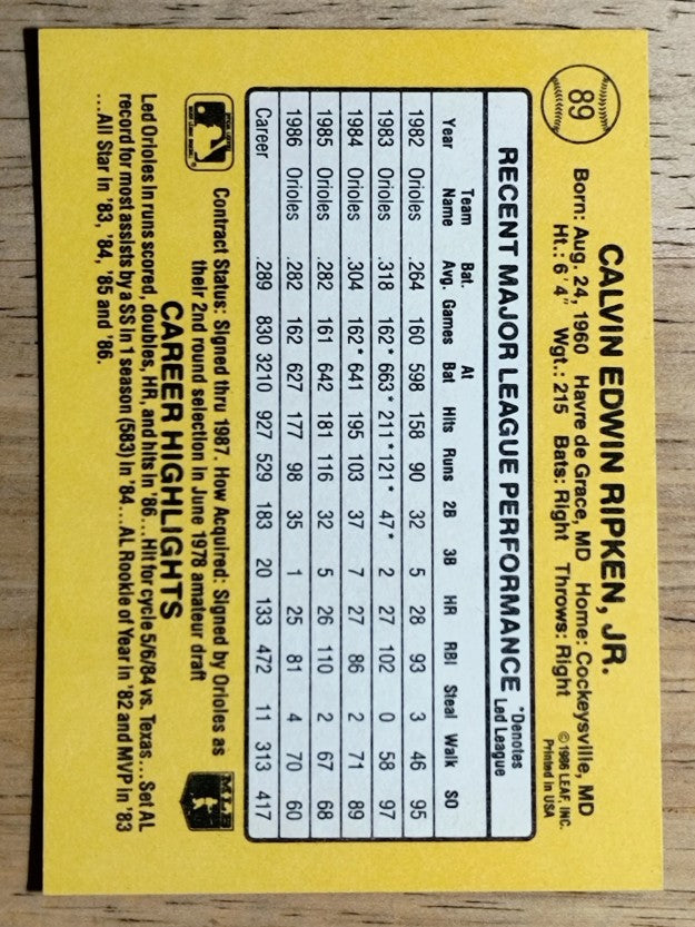 1987 Donruss #89 Cal Ripken