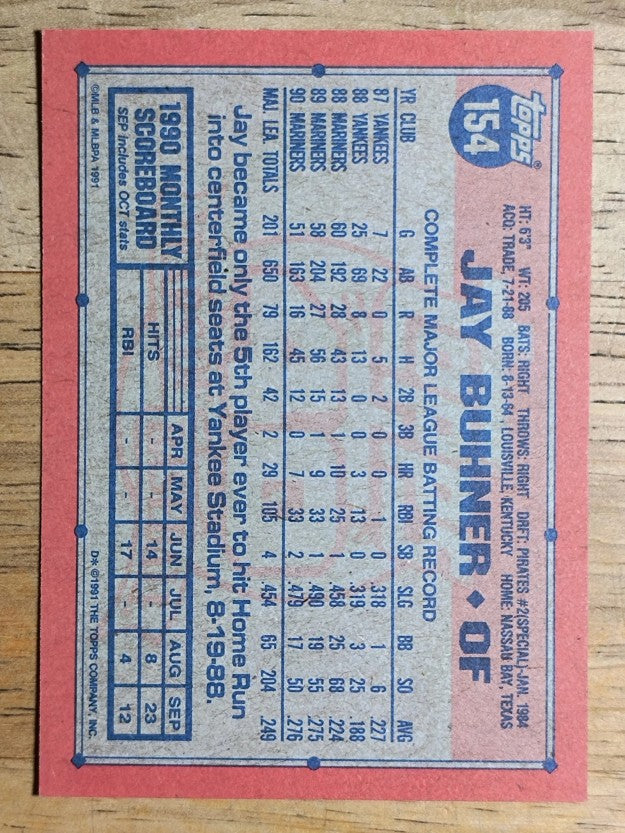 1991 Topps #154 Jay Buhner