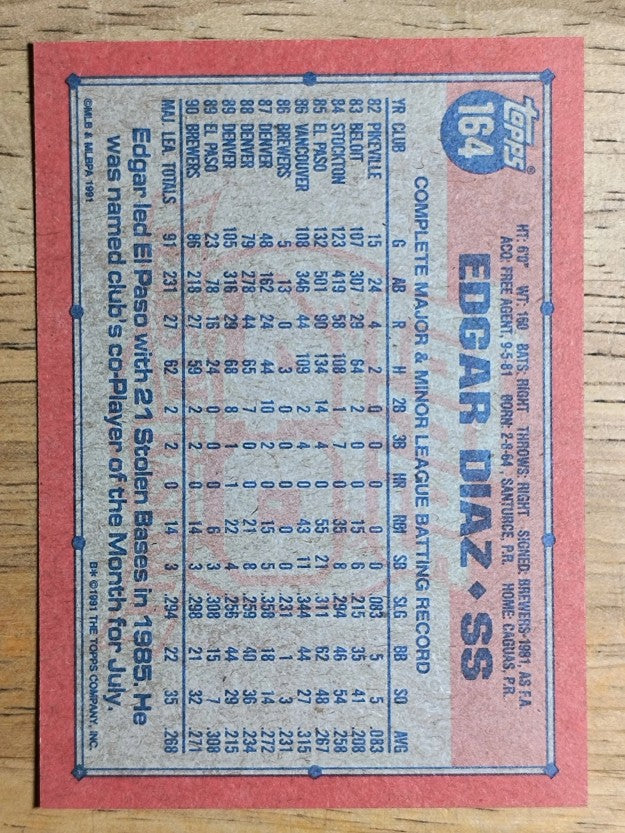 1991 Topps #164 Edgar Diaz