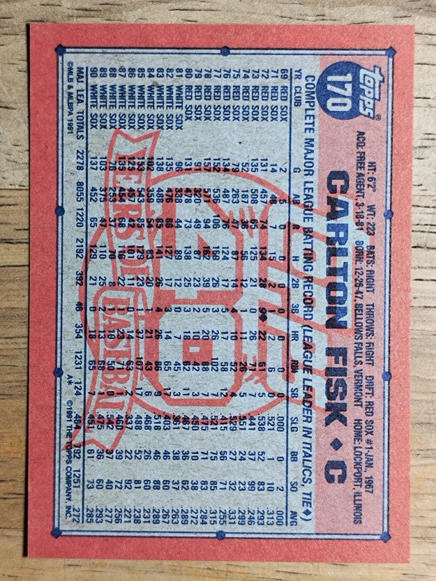 1991 Topps #170 Carlton Fisk