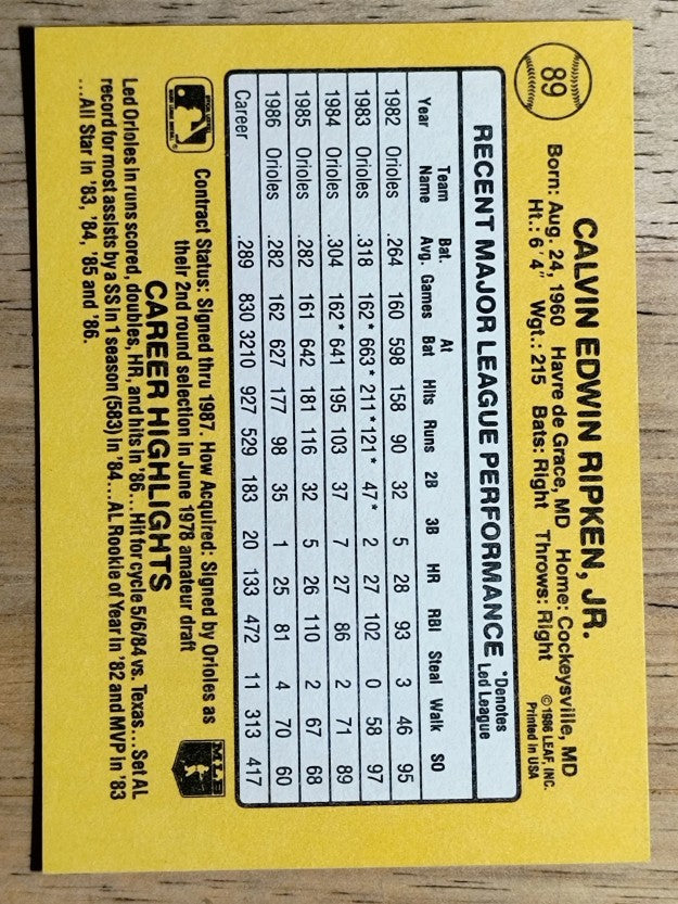 1987 Donruss #89 Cal Ripken