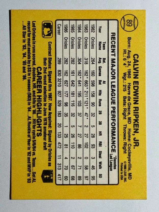 1987 Donruss #89 Cal Ripken