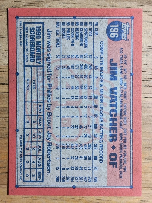 1991 Topps #196 Jim Vatcher RC