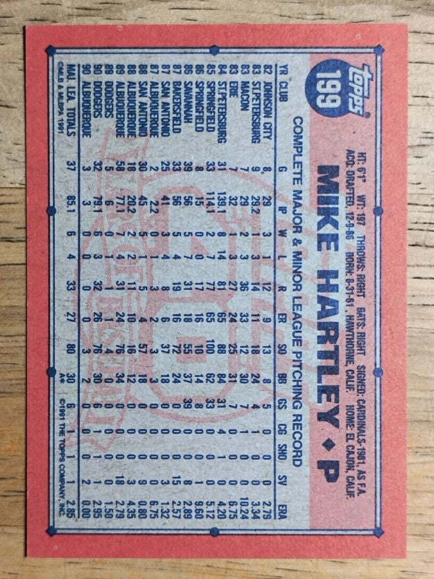 1991 Topps #199 Mike Hartley