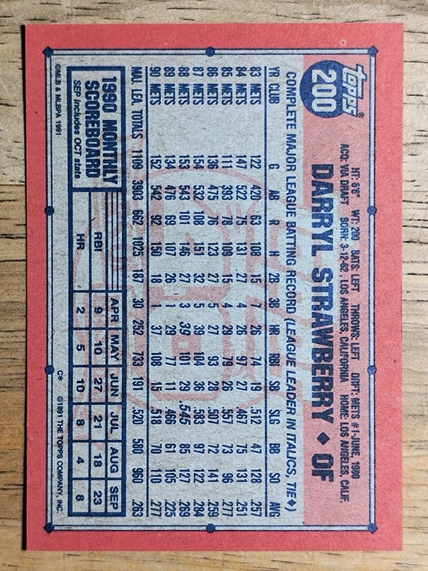 1991 Topps #200 Darryl Strawberry