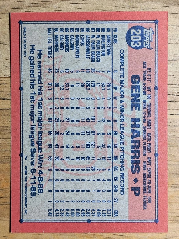1991 Topps #203 Gene Harris