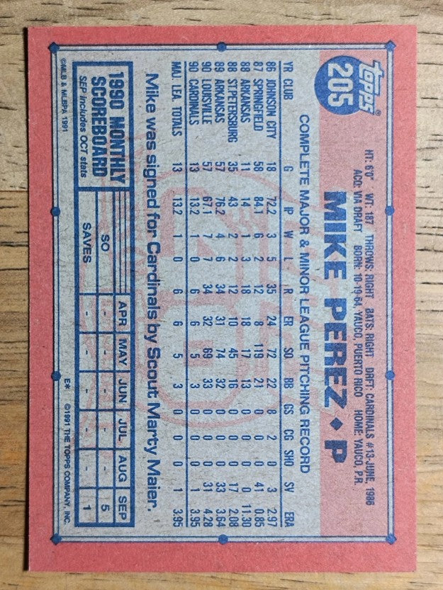 1991 Topps #205 Mike Perez RC