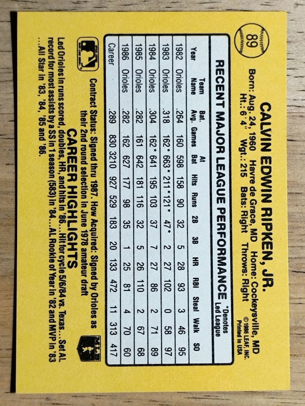 1987 Donruss #89 Cal Ripken
