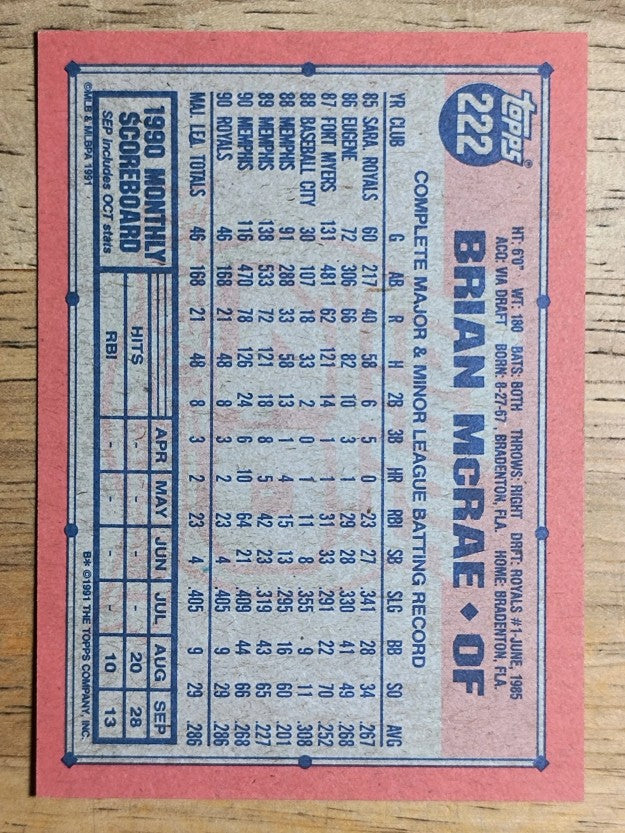 1991 Topps #222 Brian McRae RC