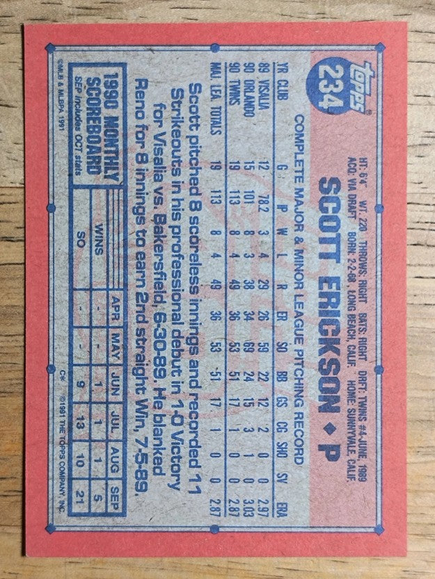 1991 Topps #234 Scott Erickson