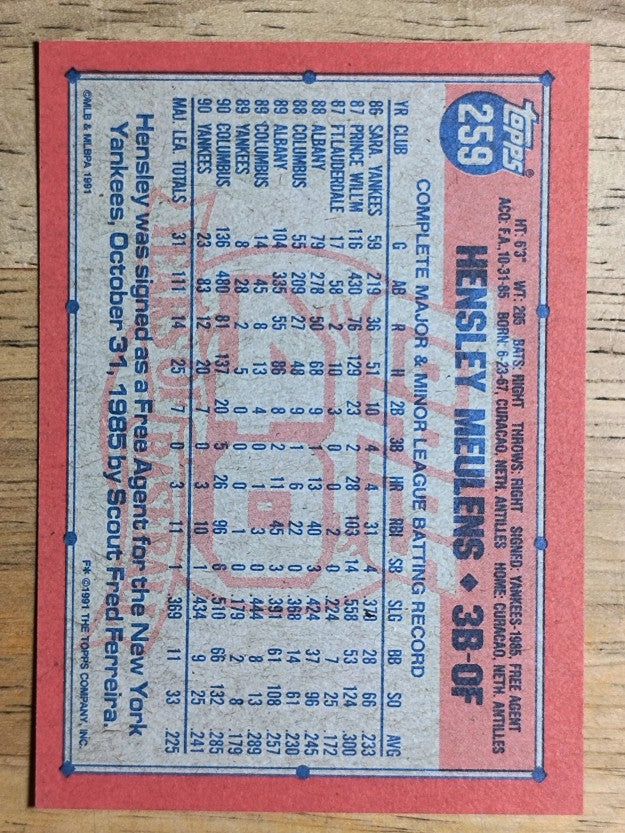 1991 Topps #259 Hensley Meulens