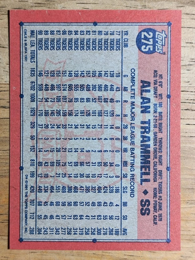 1991 Topps #275 Alan Trammell