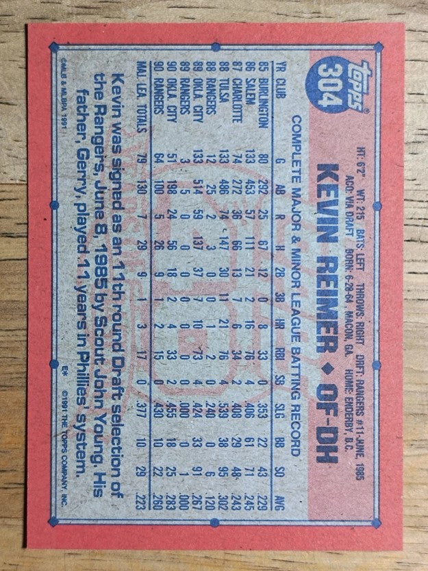 1991 Topps #304 Kevin Reimer
