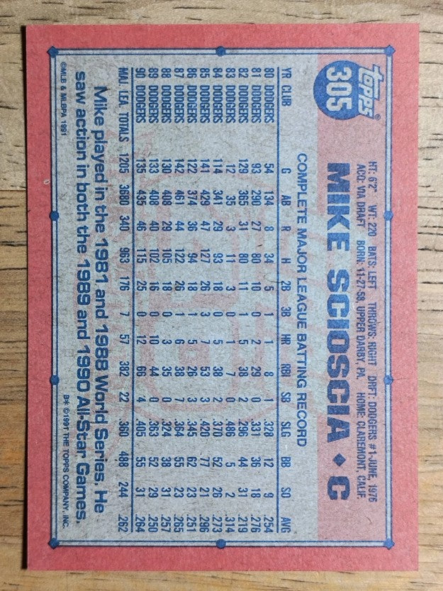 1991 Topps #305 Mike Scioscia
