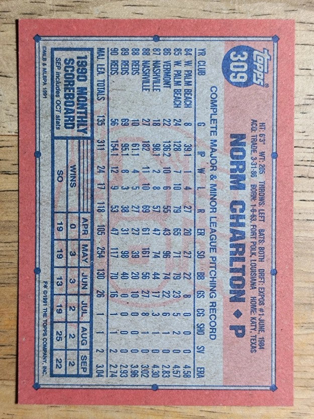 1991 Topps #309 Norm Charlton