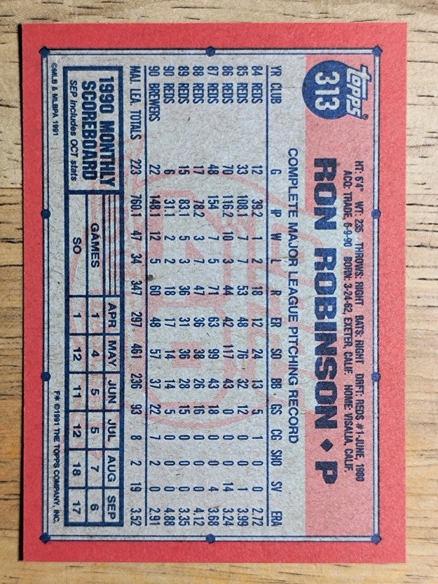 1991 Topps #313 Ron Robinson