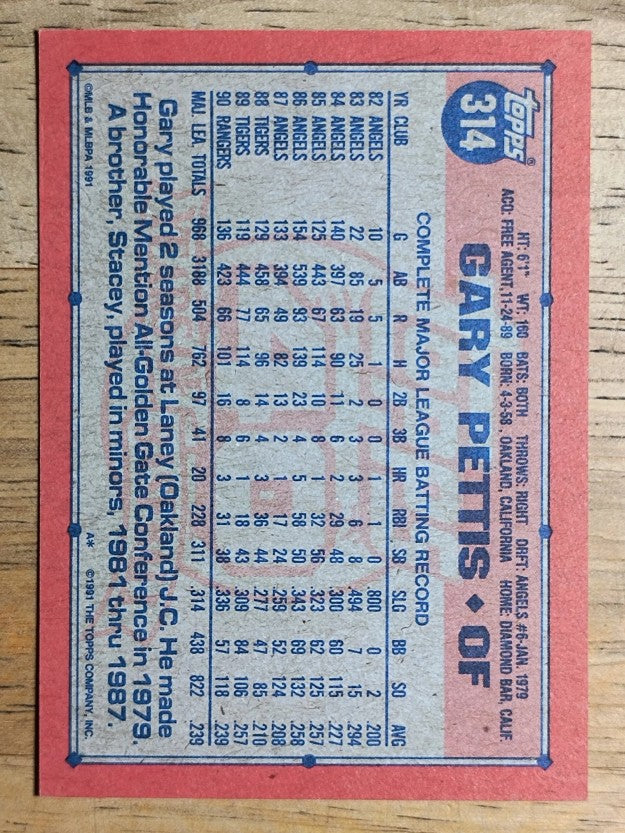 1991 Topps #314 Gary Pettis