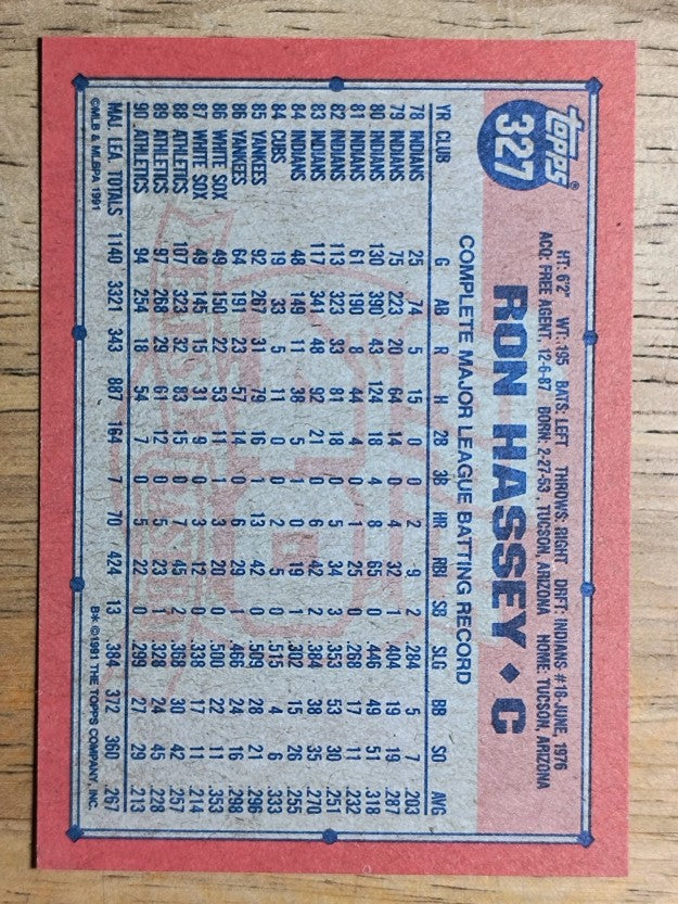 1991 Topps #327 Ron Hassey