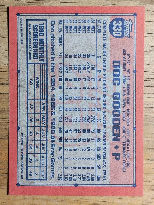 1991 Topps #330 Dwight Gooden