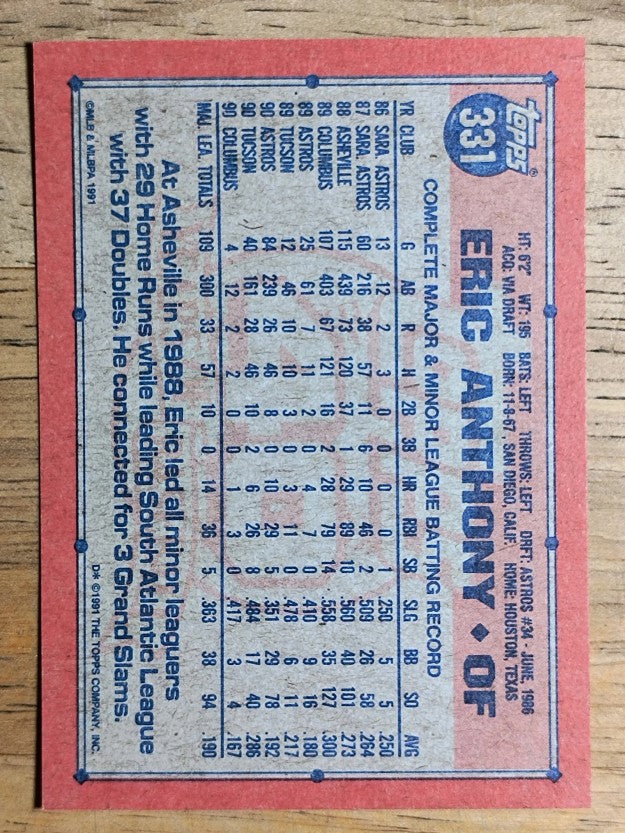 1991 Topps #331 Eric Anthony