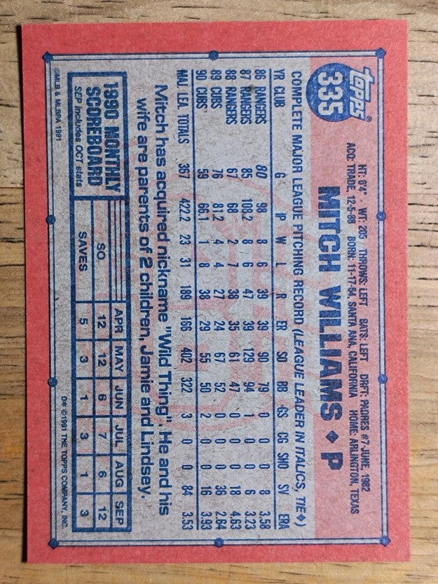1991 Topps #335 Mitch Williams