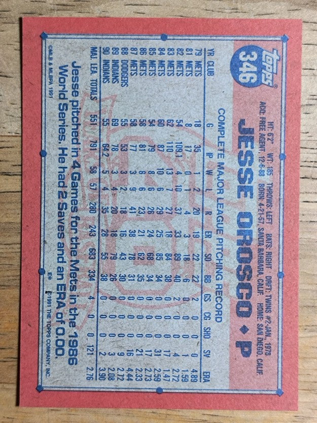 1991 Topps #346 Jesse Orosco