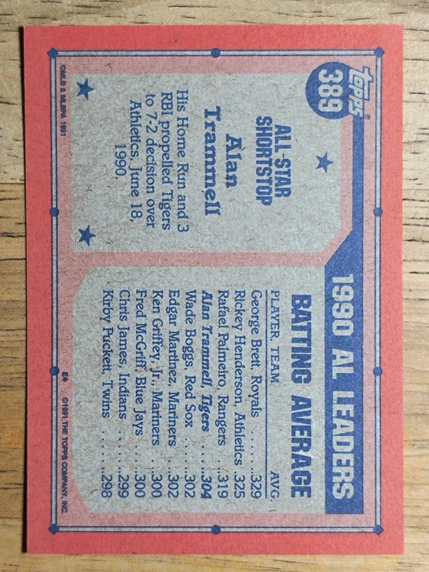 1991 Topps #389 Alan Trammell AS