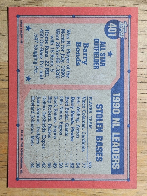 1991 Topps #401 Barry Bonds AS