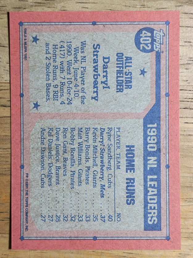1991 Topps #402 Darryl Strawbery AS