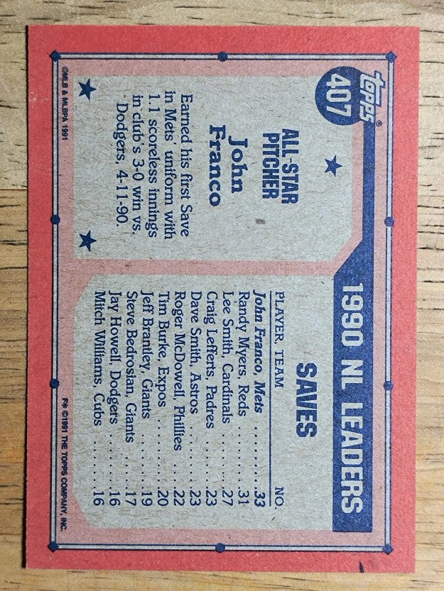 1991 Topps #407 John Franco AS