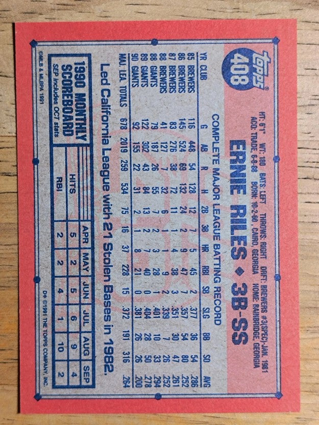 1991 Topps #408 Earnest Riles