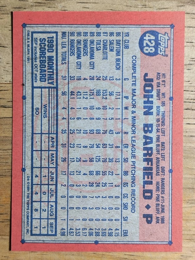 1991 Topps #428 John Barfield