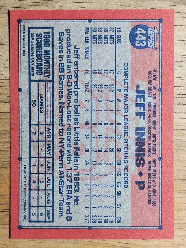 1991 Topps #443 Jeff Innis