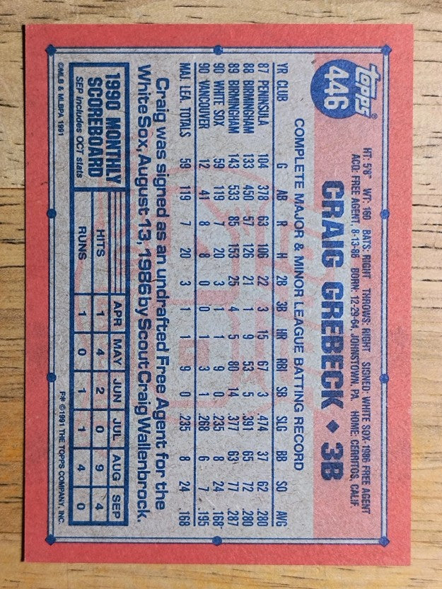 1991 Topps #446 Craig Grebeck