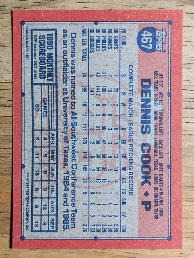 1991 Topps #467 Dennis Cook