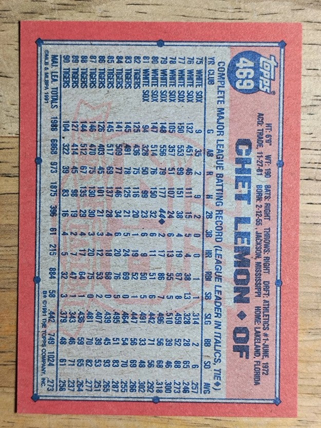1991 Topps #469 Chet Lemon