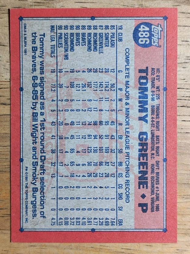1991 Topps #486 Tommy Greene