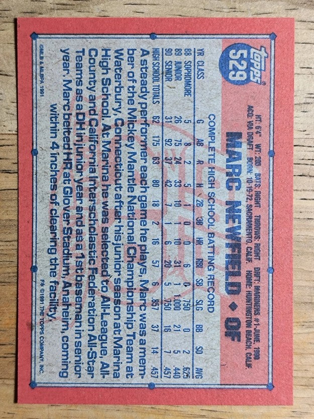 1991 Topps #529 Marc Newfield RC