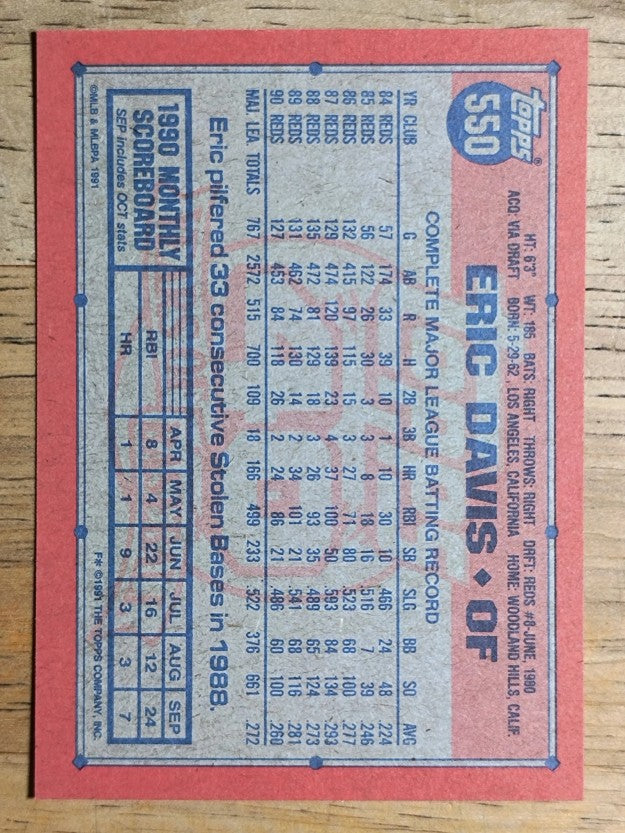1991 Topps #550 Eric Davis