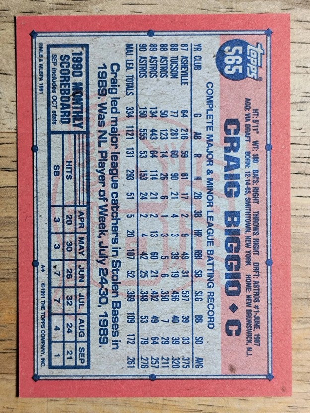 1991 Topps #565 Craig Biggio
