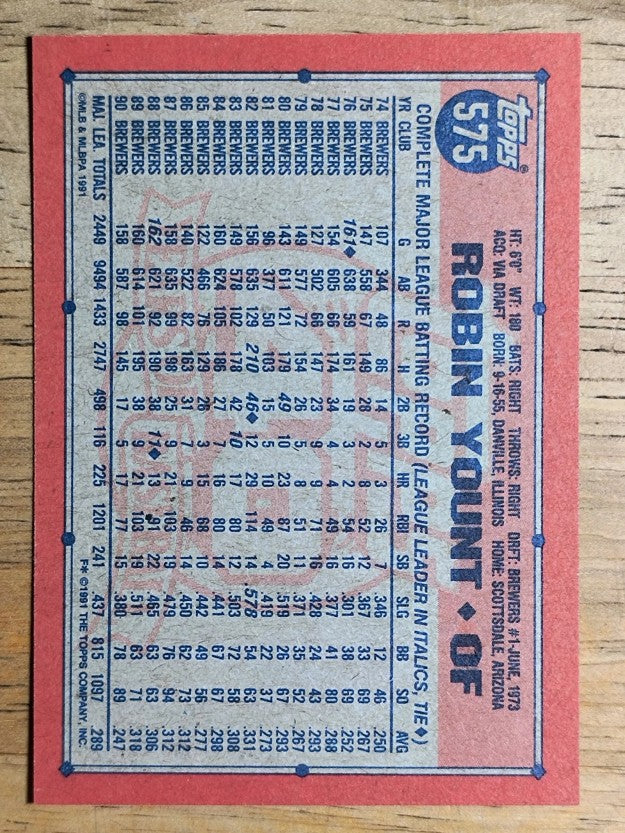 1991 Topps #575 Robin Yount