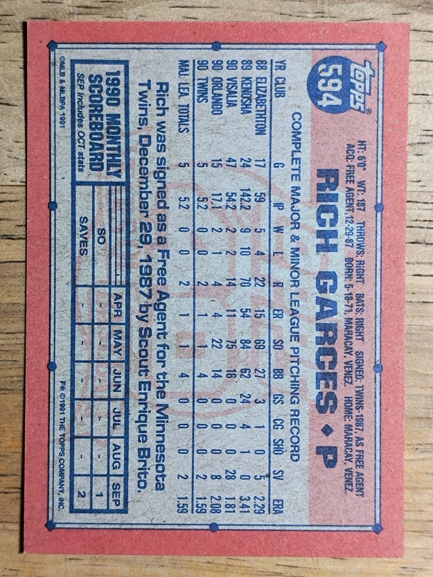 1991 Topps #594 Rich Garces RC