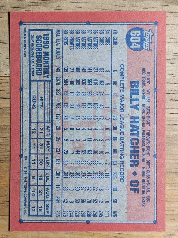 1991 Topps #604 Billy Hatcher
